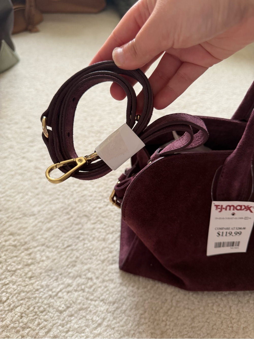 NWT CLAUDIA FIRENZE Suede Handbag East/West Style Burgundy/ Deep Wine - Picture 11 of 13